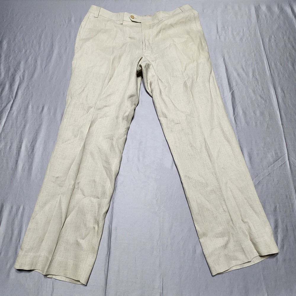 Lauren Ralph Lauren M 36x30 Beige 100% Linen Straight Leg Dress Pants Trousers